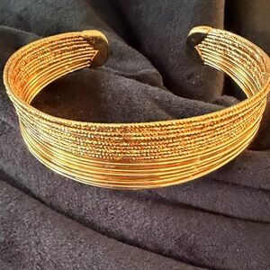 Gold Textured Multi-Row Cuff Bracelet - Unbranded